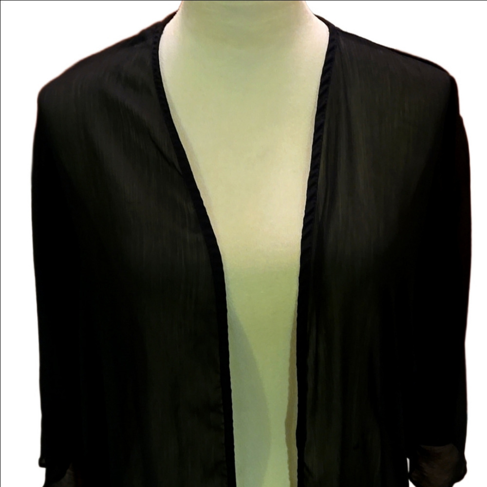NO BOUNDARIES Black Sheer Kimono Open Front, Elbow Sleeves Size S-M - Picture 2 of 8